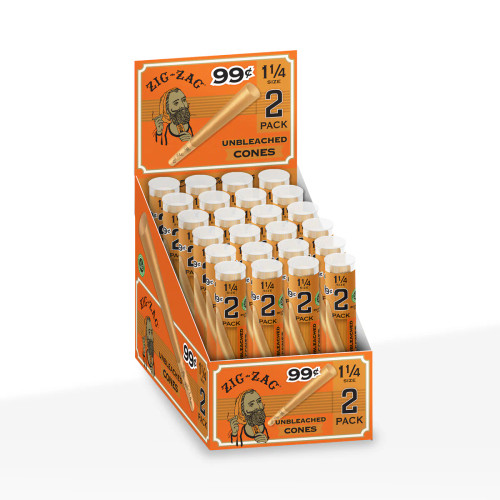 Zig-Zag - Unbleached Pre-Rolled Cones 1 1/4" Size, 24 Pack of 2 Cones, Retail Display Zig-Zag - Unbleached Pre-Rolled Cones 1 1/4" Size, 24 Pack of 2 Cones, Retail Display