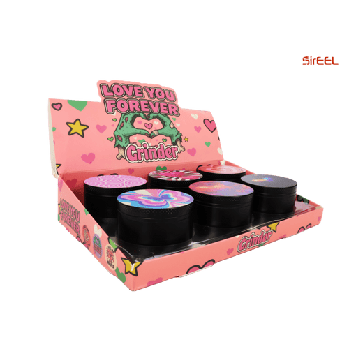 SirEEL - 6pk 2.2" Zinc 4-Piece Valentines Grinders, Assorted Colors May Vary, Retail Display