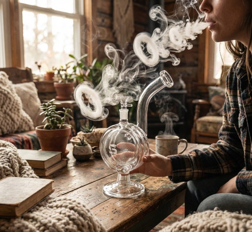 SirEEL - 7.5" Halo Flow Bong with Bowl, Whiteout Smoke Ring Effect (Generated with AI which can make mistakes)