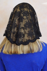 Limited Time Only: Black Floral Half-Circle Mantilla with Scalloped Trim
