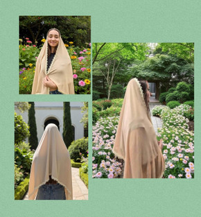 Prayer Shawl Rectangle in Pale Peach with Rosebud Trim