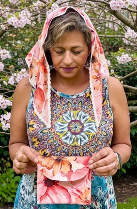 In His Presence Starter Veil in Blossom Material with Matching Prayer Pouch