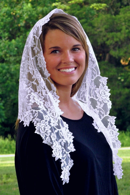 Short Black Floral Lace Mantilla - Angelus Press