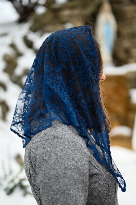 Twilight Blue Starter Veil - Soft Lace Catholic Mantilla
