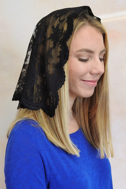 Limited Time Only: Black Floral Half-Circle Mantilla with Scalloped Trim