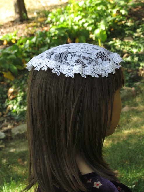 Small Circle Mantilla - Chapel Cap  in White