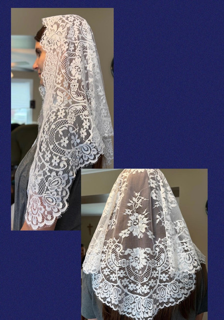 "Humility" - White Italian Rose Triangle Mantilla