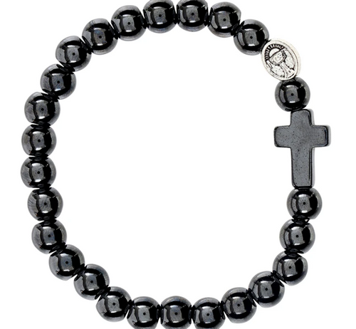 Boys Hematite First Holy Communion Bracelet