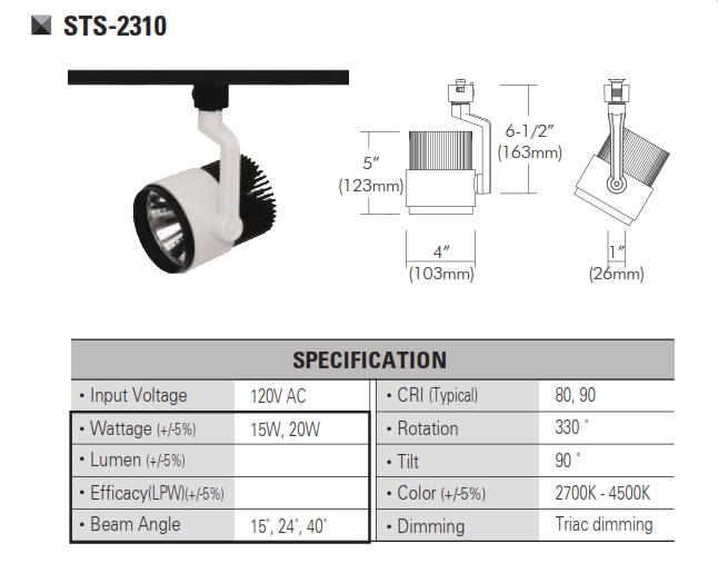 STS-2310  120V and 220V-230VLED Track Head Track Lighting