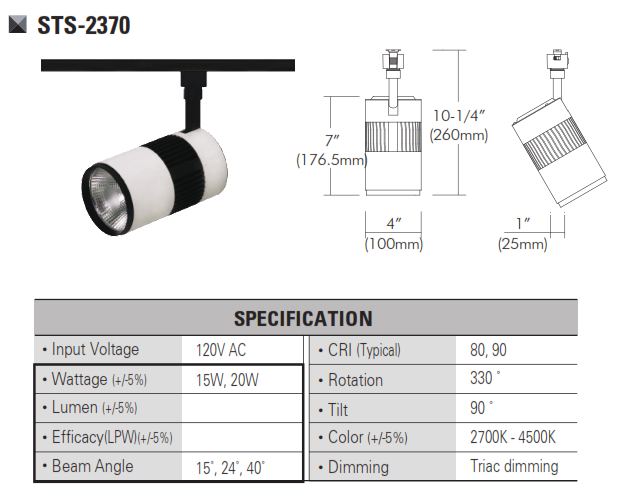 STS-2370  120V and 220V-230VLED Track Head Track Lighting