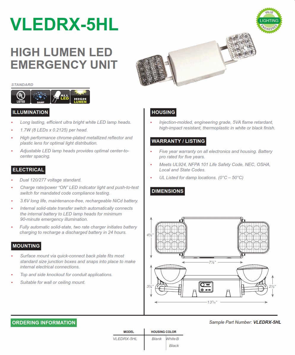 VLEDRX-5HL   High-Lumen LED Emergency Light