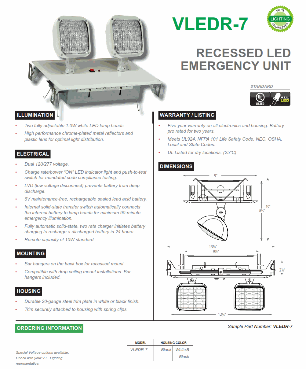 VLEDR7   Recessed LED Emergency Light