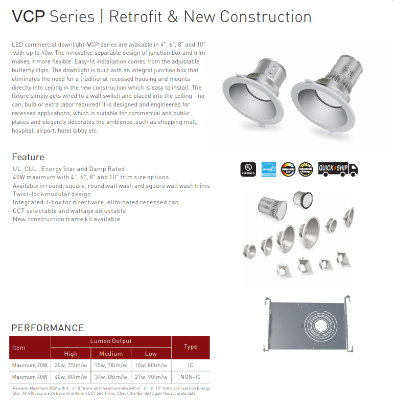4, 6, 8 and 10" Split Commercial LED Recessed Downlight**No Housing Required**