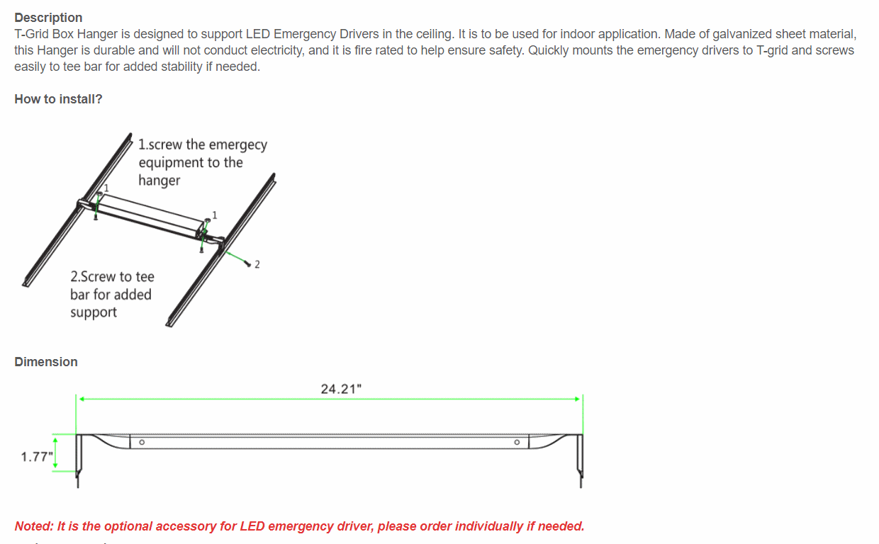T-Grid Box Hanger for LED Emergency Battery