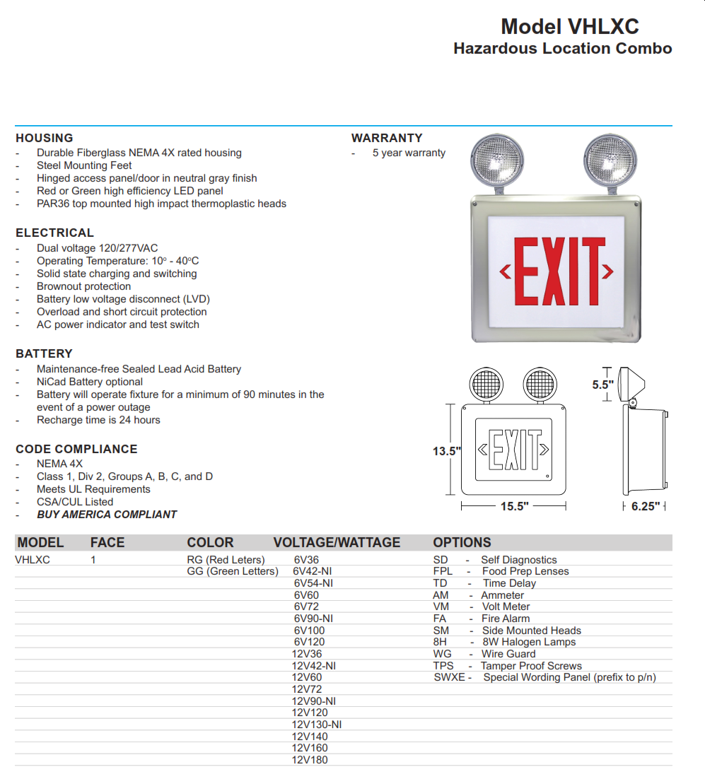 Hazardous Location Exit/Emergency Combination Sign Light