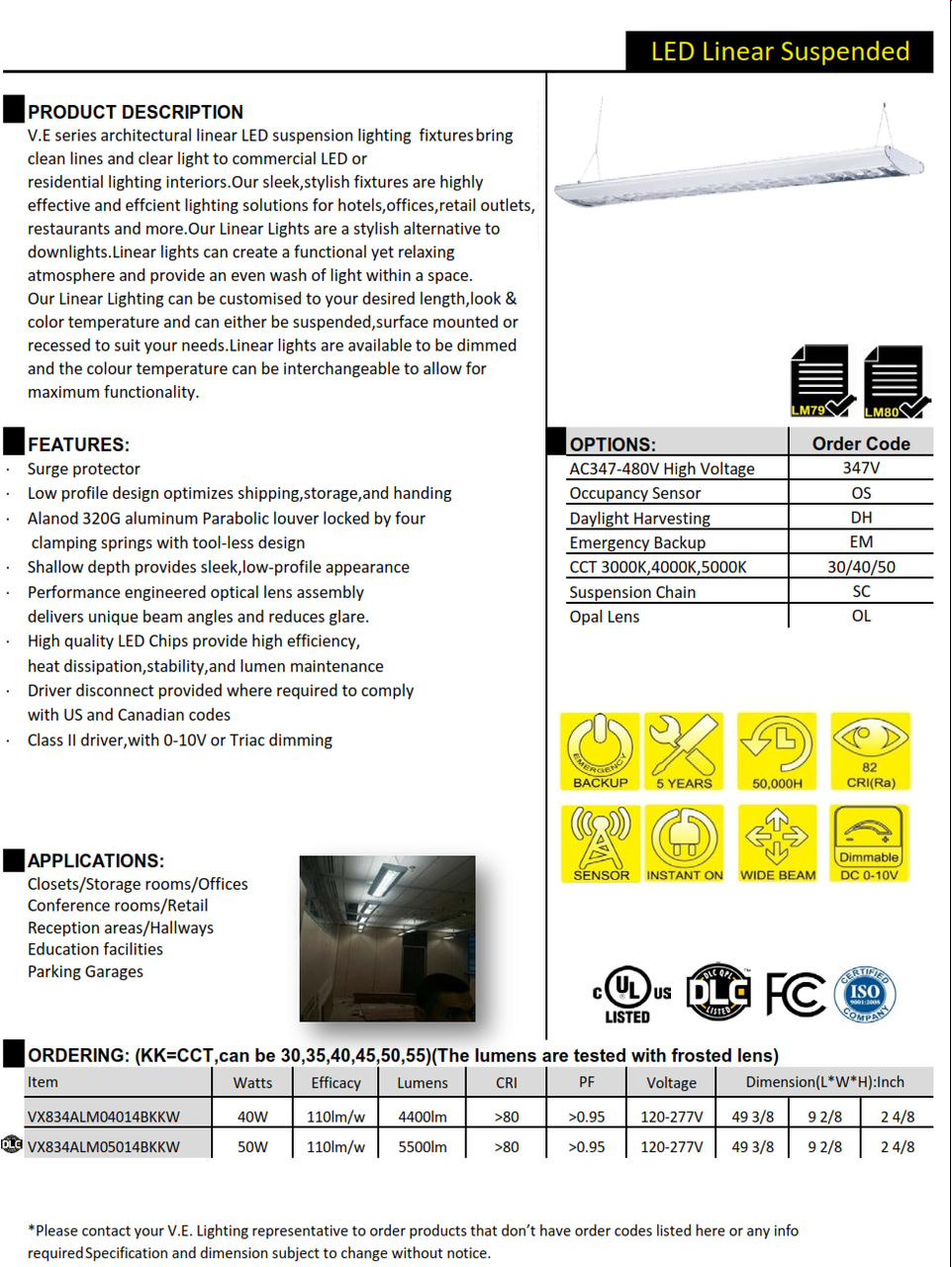 V.E series architectural linear LED suspension lighting  fixturesbring clean lines and clear light to commercial LED or residential lighting interiors