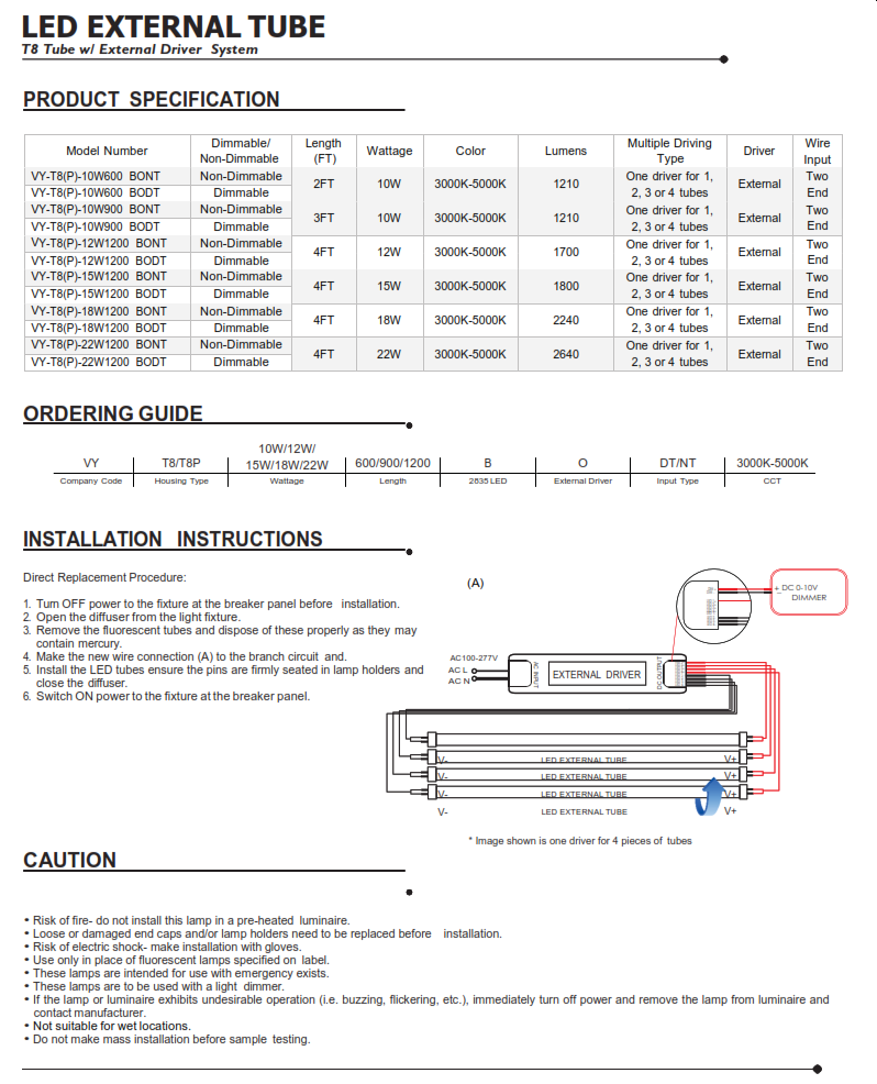 T8 LED Tube with External Driver (Series VY-T8)