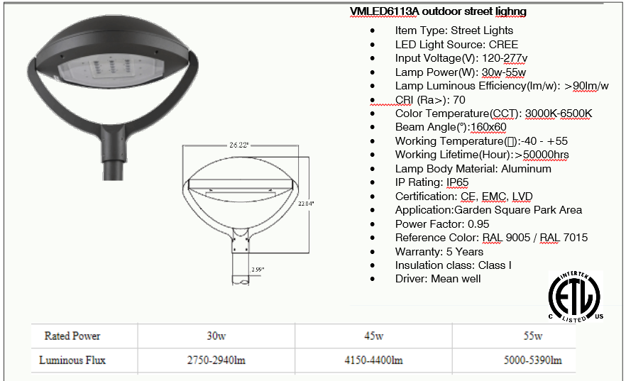 VMLED 6113A LED Decorative Area Light