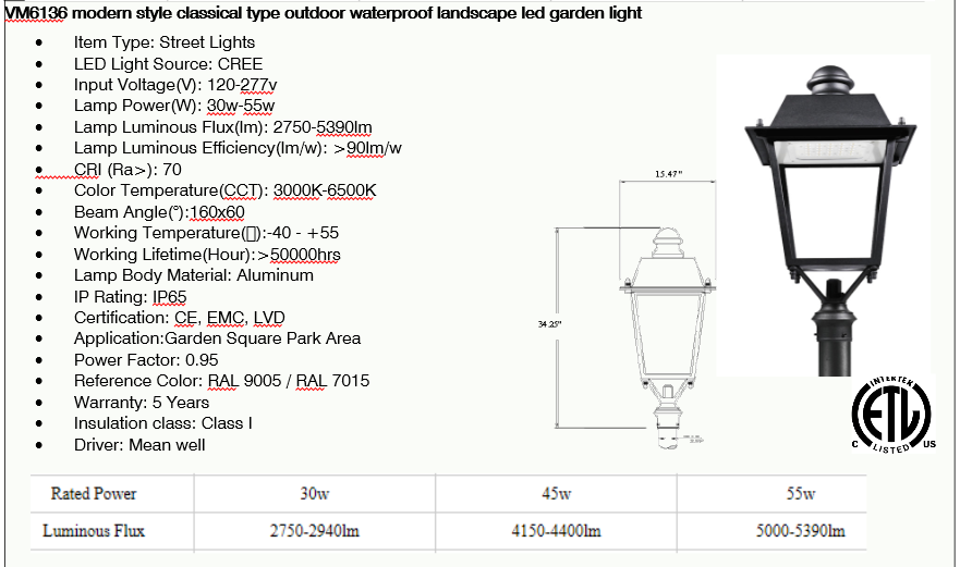 VMLED6136 Modern Style Classic Outdoor Post Light