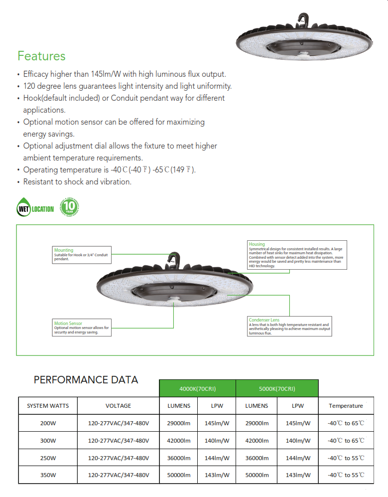 200 to 350 Watt Round LED Highbay Light
