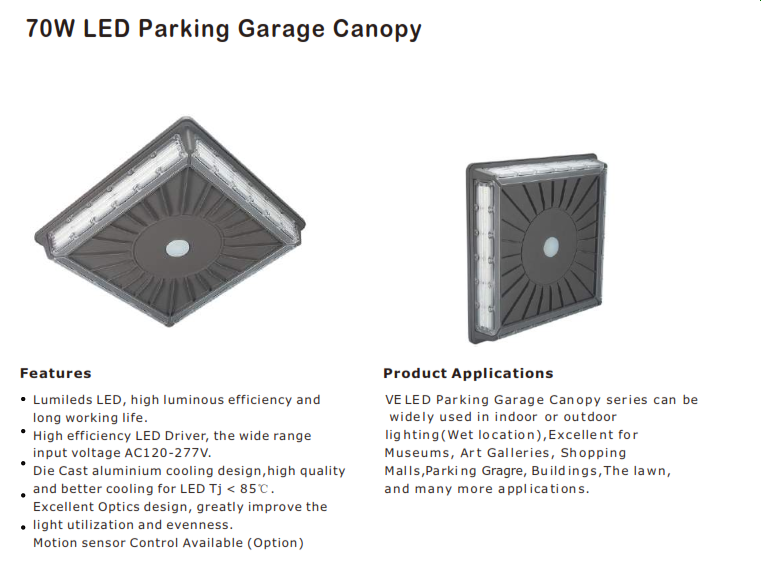 LED 70 Watt Parking Garage Canopy Light