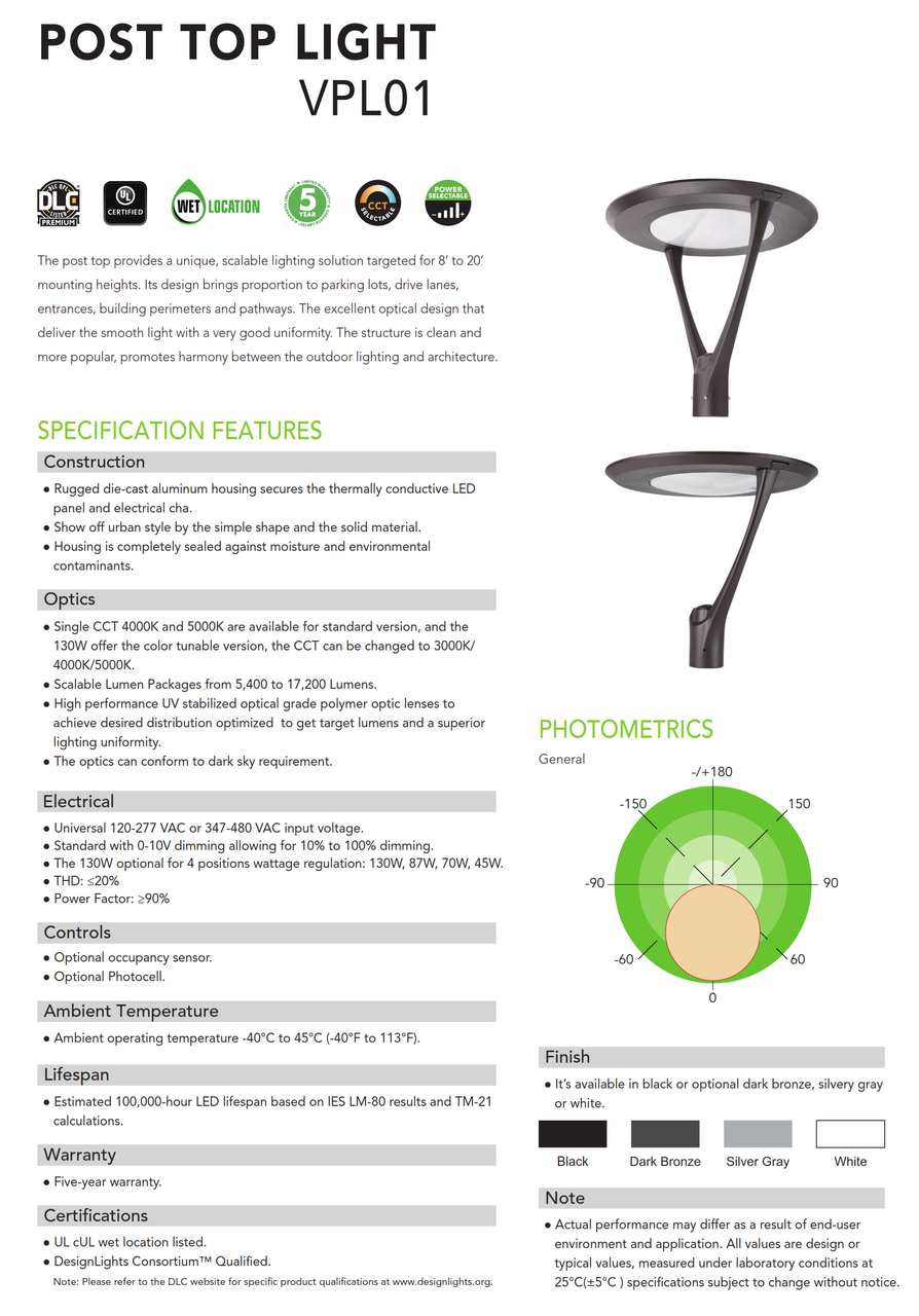 Decorative Post Top Light Series VPL01