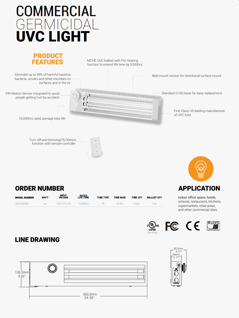 UV-C Wall Mount Germicidal Fixture