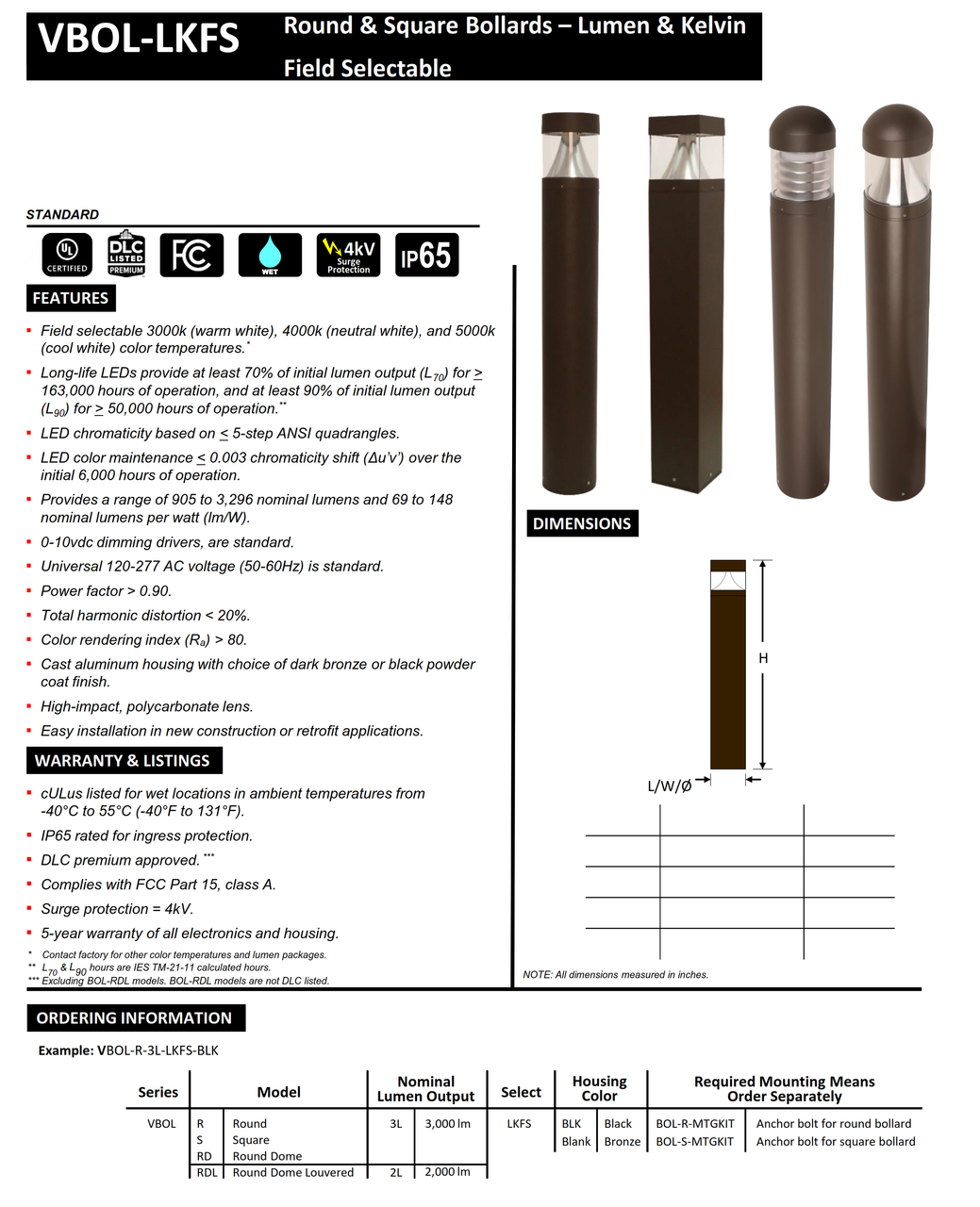 VBOLS-R Round and Square LED Bollard Light