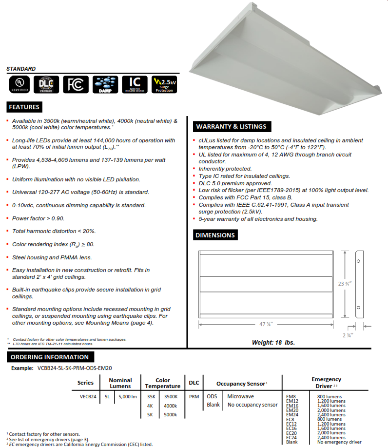 2X4 LED Recessed Center Lensed Troffer Light