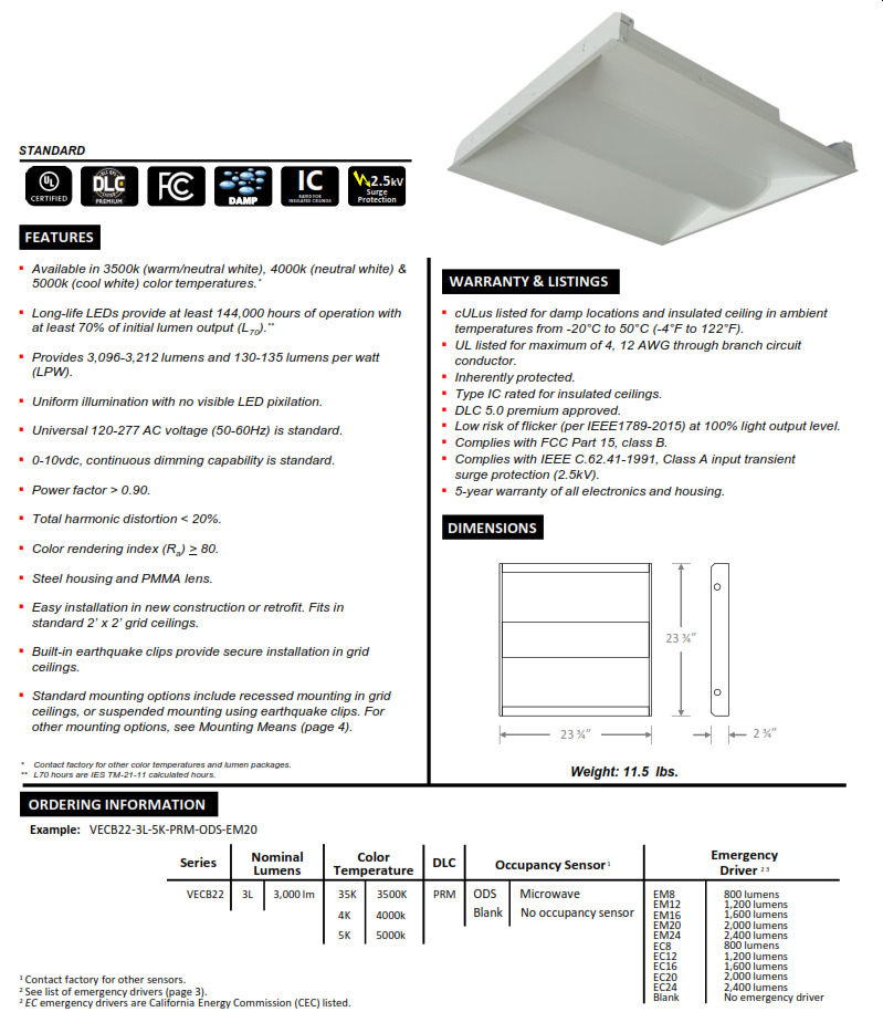 2X2 LED Recessed LED Center Lensed Troffer