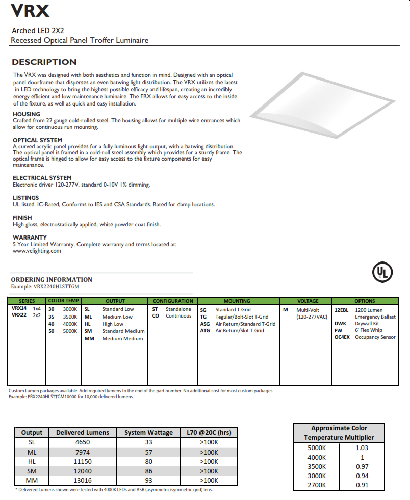 2X2 LED Recessed Arched LED Troffer Light