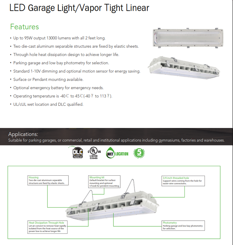 Series VT03 LED Parking Garage/Vaportite Fixture