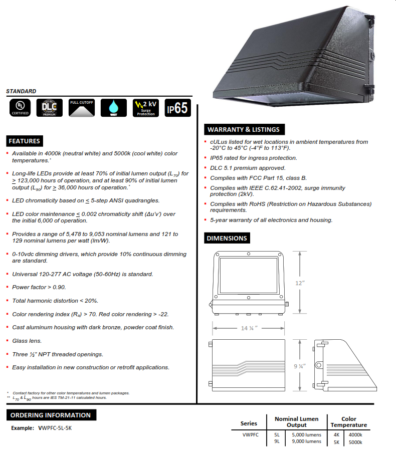 Full Cutoff LED Dark Skies Wallpack (5000 and 9000 Lumens)