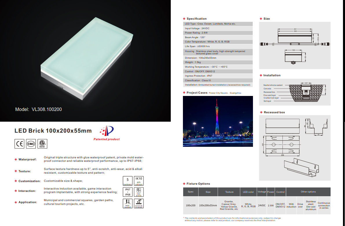 3.93" x 7.87" Rectangular LED Clear Brick Light