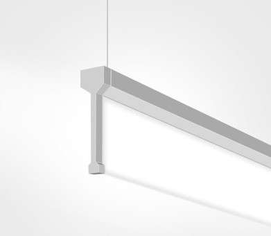 Our Meta Surface pendant linear LED fixture delivers precise and comfortable linear lighting for a variety of applications including dry ceiling and drop ceiling. It is integrated with ultra-thin semi-transparent vertical optics, enveloped in a signature sloping silhouette where the frame meets the optics. It appears to be floating in the air, creating a comfortable and distinctive direct/indirect luminaire. With wattage and CCT adjustable function, Meta Surface pendant linear LED fixture also has the flexibility to illuminate many types of spaces, packing a powerful punch of up to 1300 lumens per foot with 90+CRI.