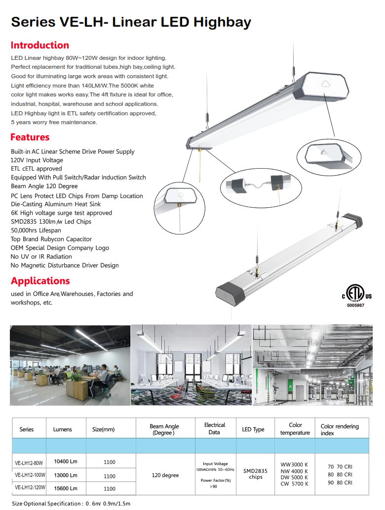 VE-LH Series Linear LED Highbay Light