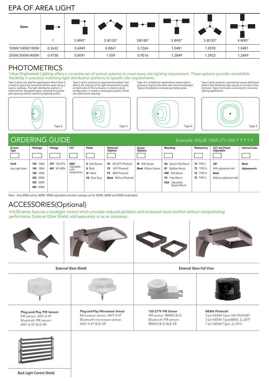 100-400Watt-Wattage and CCT Selectable LED Area Light