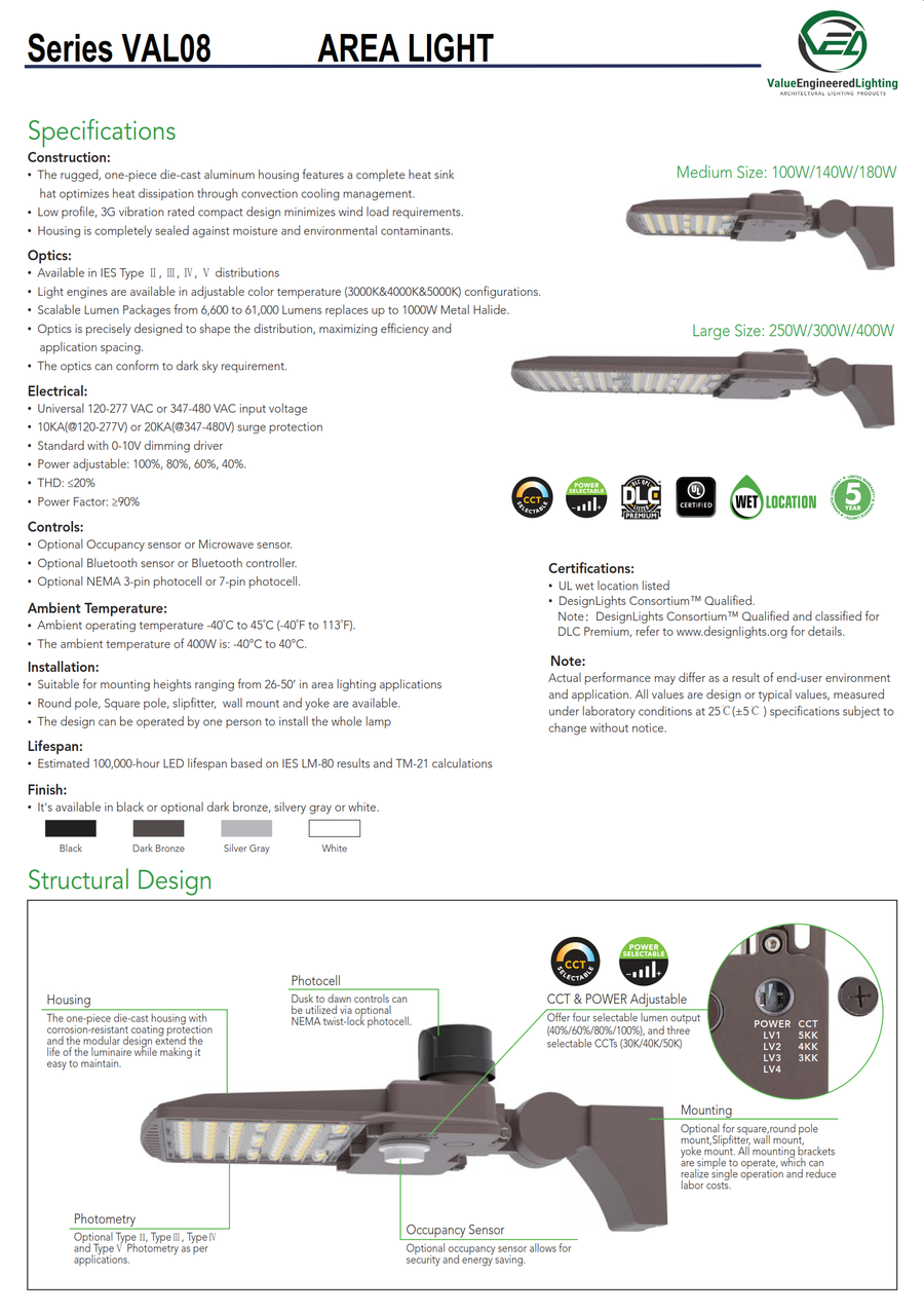 100-400Watt-Wattage and CCT Selectable LED Area Light
