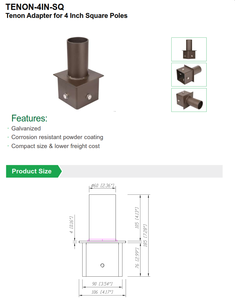 4" Square Pole Top Tenon Adapter