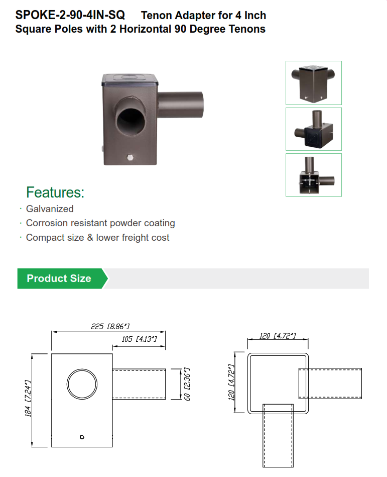 2 at 180 Post Top Adapter for Square Pole