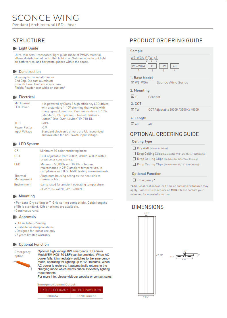 Sconce Wing LED Linear Pendant