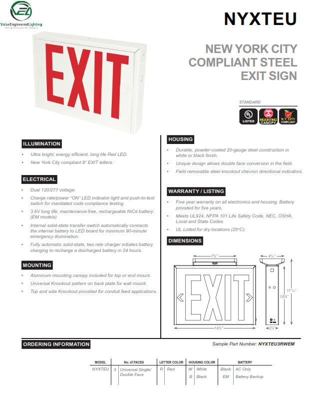 New York City Compliant Steel Exit Sign