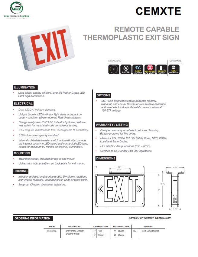 Remote Capable Thermoplastic Exit Sign