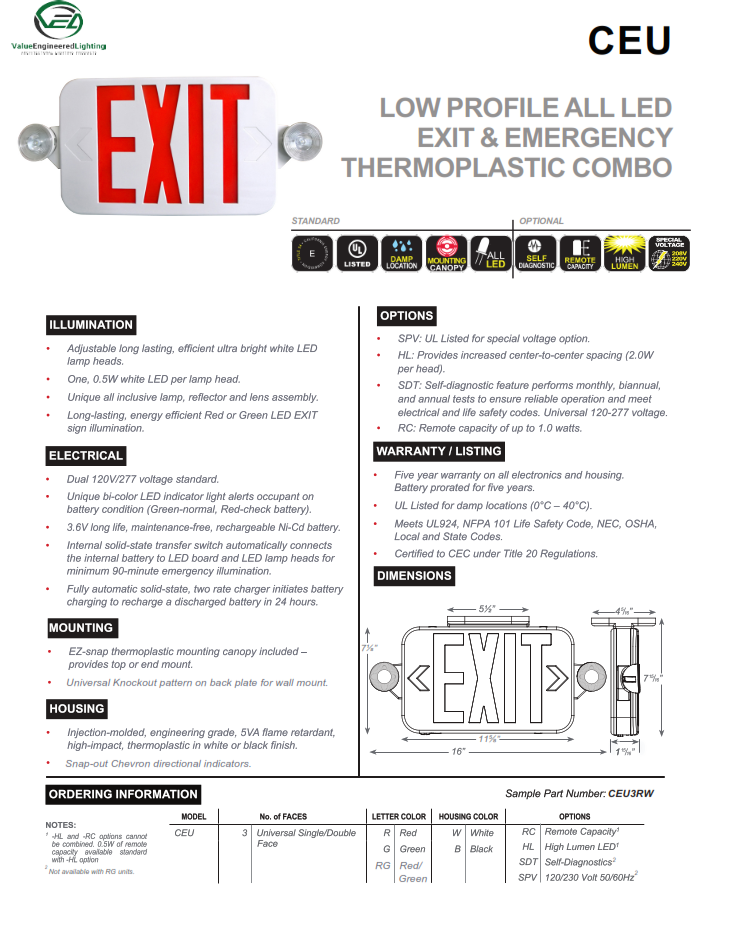 Low Profile All LED Exit & Emergency Thermoplastic Combo