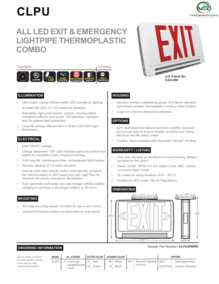 All LED Exit & Emergency LightPipe Thermoplastic