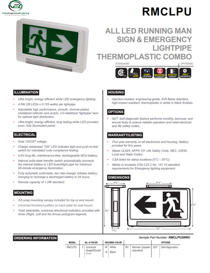 All LED Running Man Sign & Emergency LightPipe Thermoplastic Combo