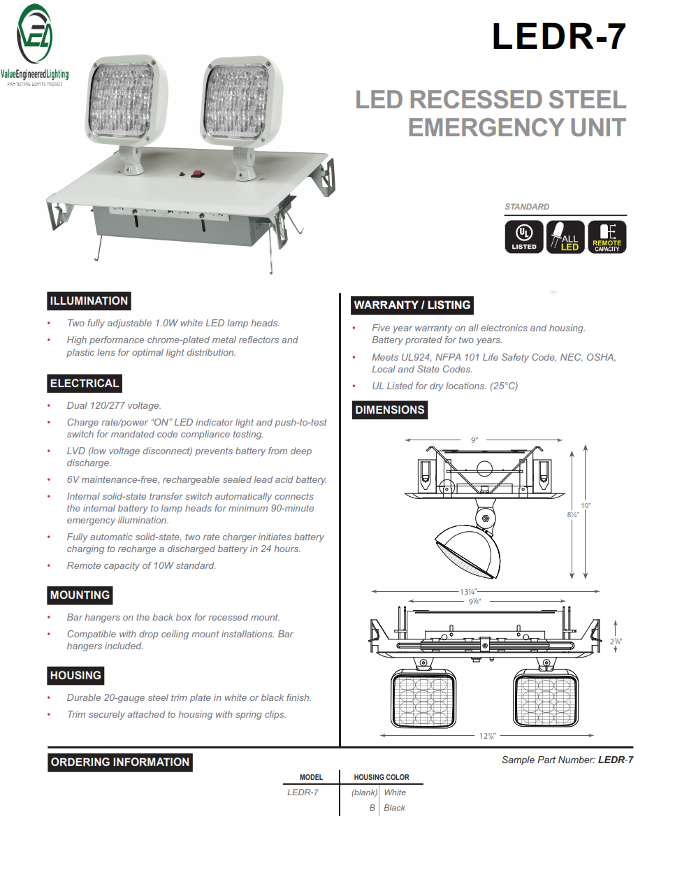 LED Recessed Steel Emergency Unit