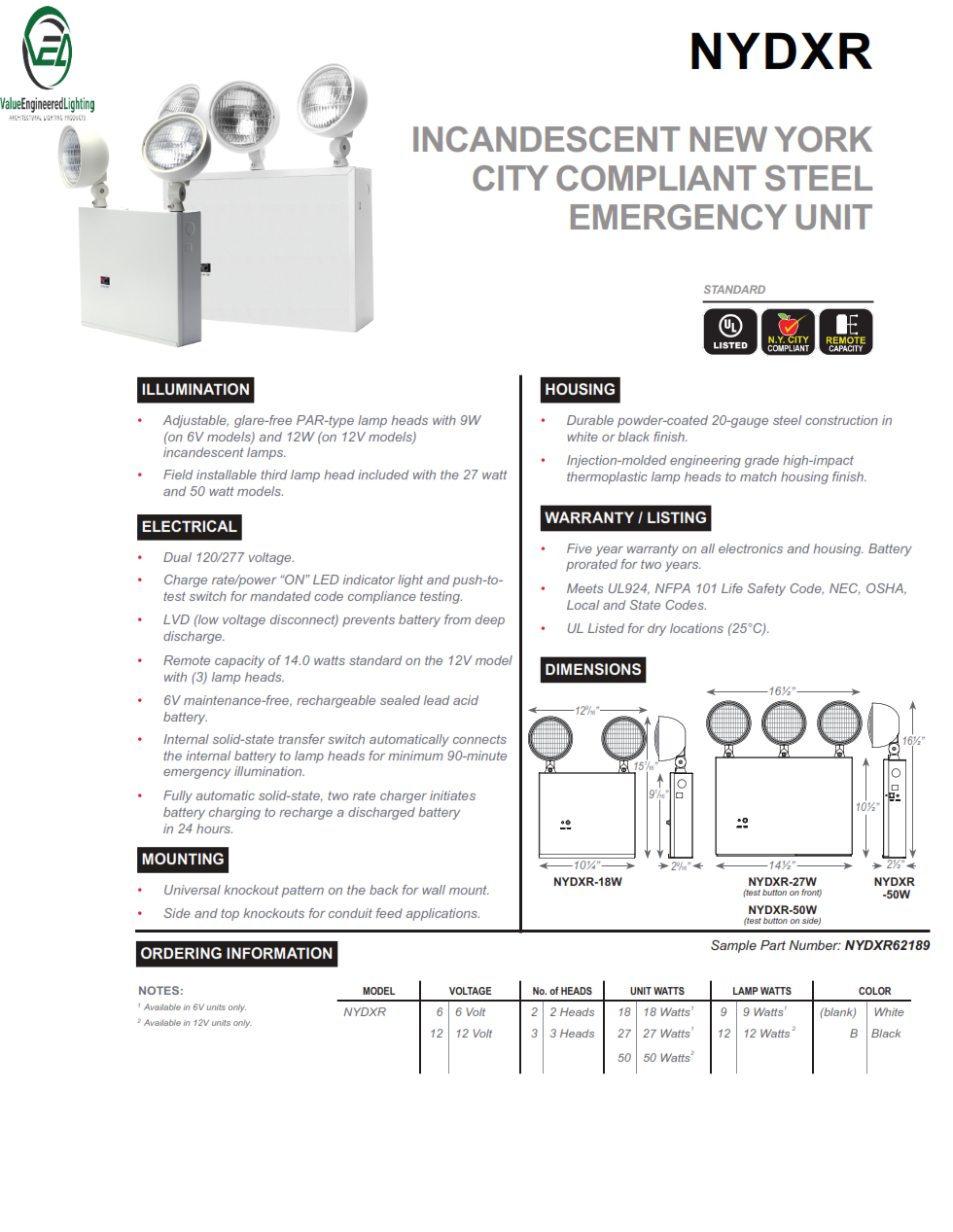 Incandescent New York City Compliant Steel Emergency Unit