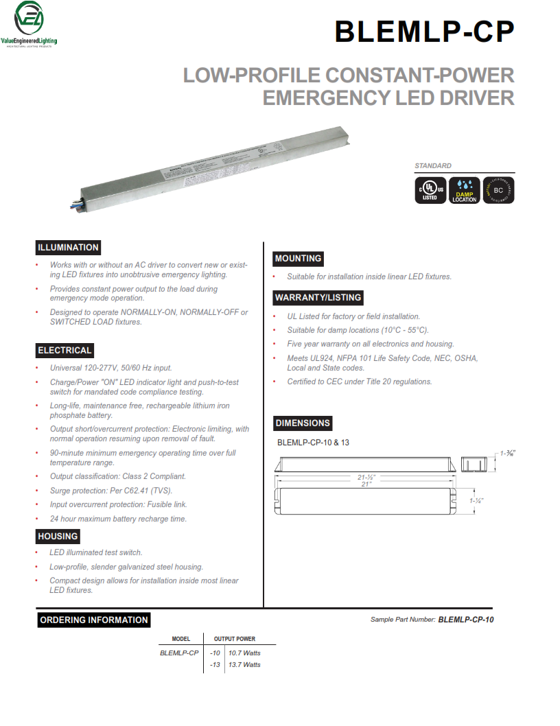Low-Profile Constant-power Emergency LED Driver