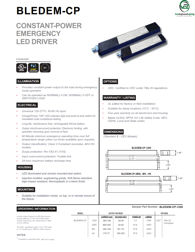 Constant Power Emergency LED Driver 